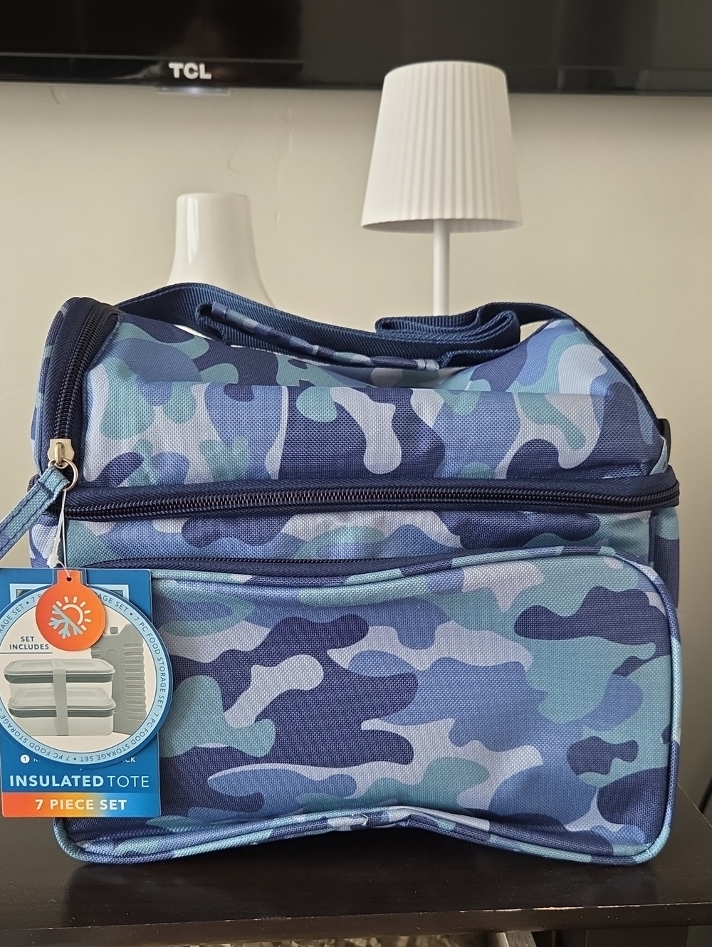 Insulated Blue Camo Lunch Tote